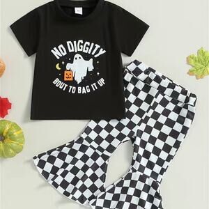 Girls “No Diggity” 👻 Tee/Flared Checkered Pant Set Size 3-4 Years